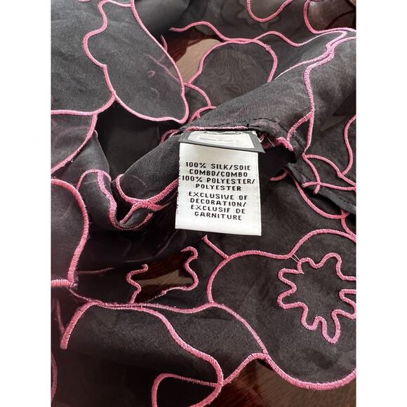 Diane von Furstenberg Sheer Silk Black & Pink Short Sleeve Size 4 Blouse Top - Picture 5 of 9
